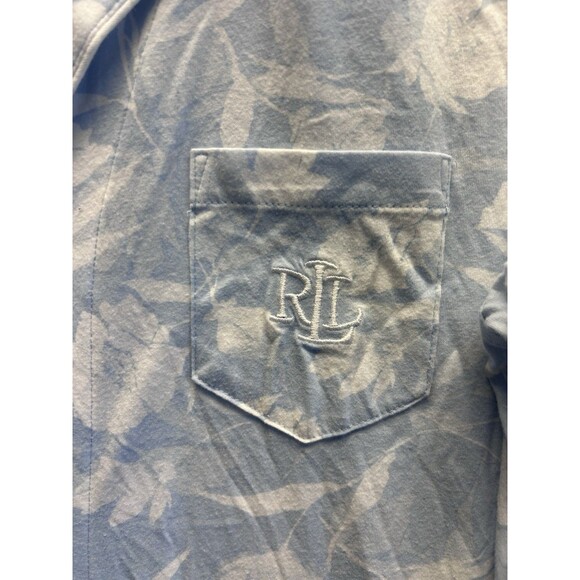 Ralph Lauren Monogrammed Women's M Blue Floral 3/4 Sleeve Sleep Shirt Cotton - Picture 2 of 9